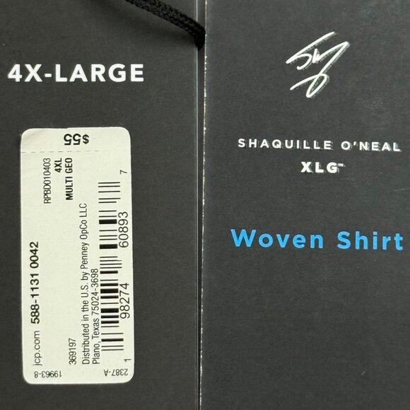 Shaquille O'Neal XLG Men's Multi Geo Linen Blend Red/Navy Woven Shirt Sz 4XL NWT - Picture 5 of 8